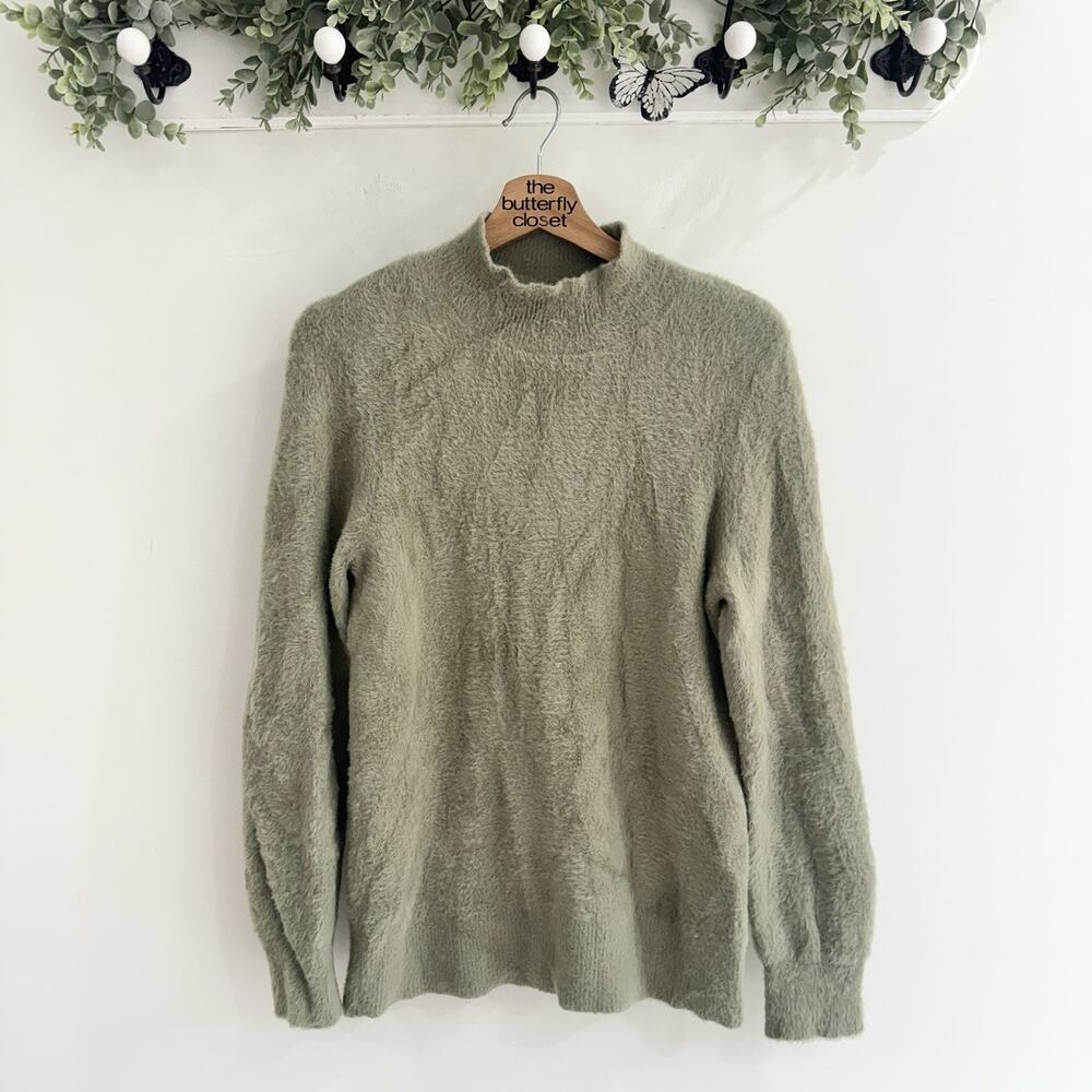 Bailey 44 Sage Green Eyelash Knit Mock Neck Sweater Small 21-4649